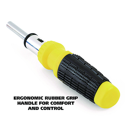 Great Neck Ratcheting Screw/Nut Driver Set, 34-Piece, Hex/Phillips/Slotted/Star Bits, Metric/SAE Sockets, 8" Long, Yellow/Black Handle (GNS92018)