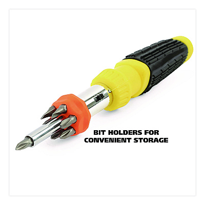 Great Neck Ratcheting Screw/Nut Driver Set, 34-Piece, Hex/Phillips/Slotted/Star Bits, Metric/SAE Sockets, 8" Long, Yellow/Black Handle (GNS92018)