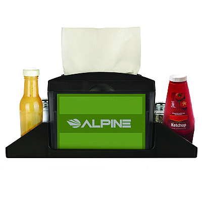 Alpine Interfold Table Top Dispenser Napkin Holder with Caddy, 6 x 14.17 x 6.5, Black (ALHALP4332C)