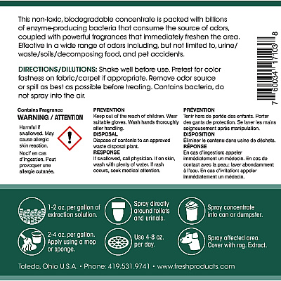 Fresh Products Bio Conqueror 105 Enzymatic Odor Counteractant Concentrate, Cucumber Melon, 1 gal Bottle, 4/Carton (FRS1BWBCMF)