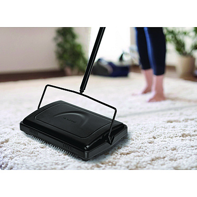 Alpine Manual Triple Brush Carpet and Floor Sweeper, 42.5" Handle, Black (ALHALP469BLKNEW)