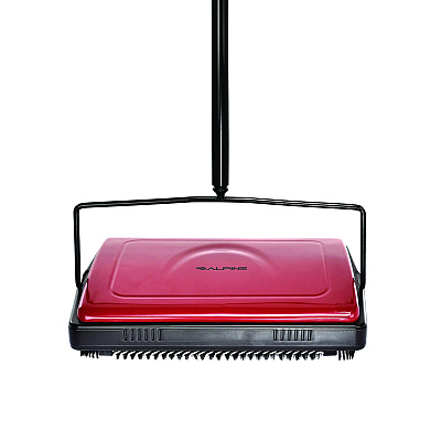 Alpine Manual Triple Brush Carpet and Floor Sweeper, 42.5" Handle, Red (ALHALP469REDNEW)