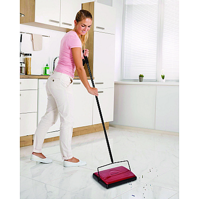 Alpine Manual Triple Brush Carpet and Floor Sweeper, 42.5" Handle, Red (ALHALP469REDNEW)
