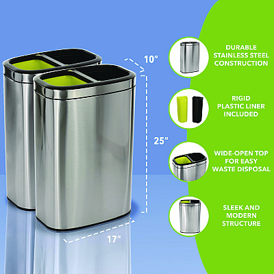 Alpine 10.5 Gallon Stainless Steel Open Top Dual Compartment Trash Can (ALHALP470R40L)