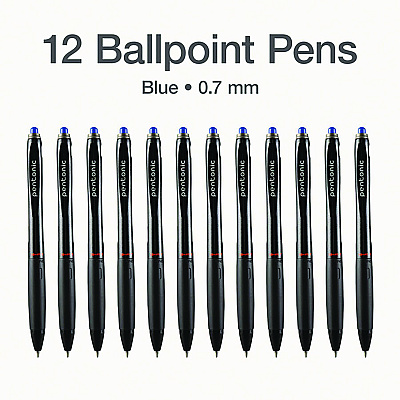 TOPS PENTONIC Retractable Ballpoint Pen, Fine 0.7 mm, Blue Ink, Blue Barrel, 12/Pack (PNT12123)
