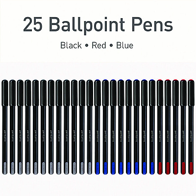 TOPS PENTONIC Fine Point Ballpoint Pens, 0.7 mm, Assorted Ink Colors, Black Barrel, 25/Pack (PNT12126)