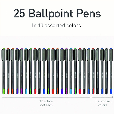 TOPS PENTONIC Medium Point Ballpoint Pen, 1 mm, Assorted Ink Colors, Charcoal Gray Barrel, 25/Pack (PNT12127)