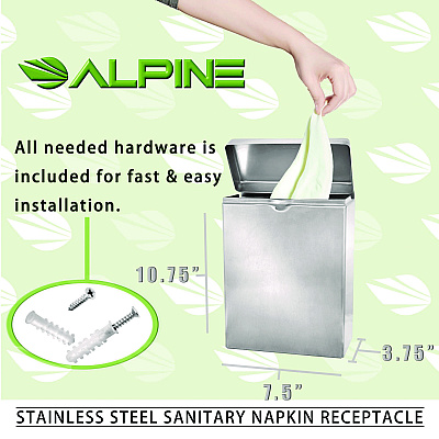 Alpine Stainless Steel Wall-Mounted Sanitary Napkin Receptacle (ALHALP451SSB)