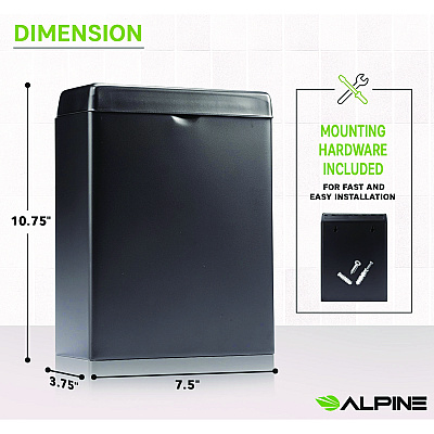 Alpine Stainless Steel Wall-Mounted Sanitary Napkin Receptacle, Black (ALHALP451SSBBLK)