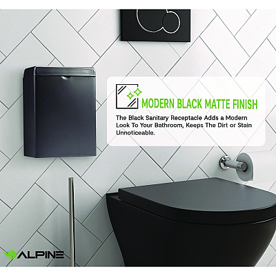 Alpine Stainless Steel Wall-Mounted Sanitary Napkin Receptacle, Black (ALHALP451SSBBLK)