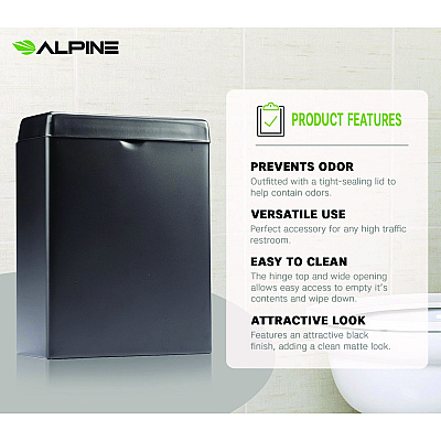 Alpine Stainless Steel Wall-Mounted Sanitary Napkin Receptacle, Black (ALHALP451SSBBLK)