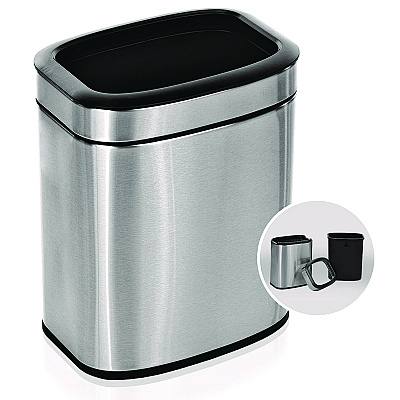 Alpine Stainless Steel Rectangular Liner Open Top Trash Can, 2.6 gal, Brushed Stainless Steel (ALHALP47010L)