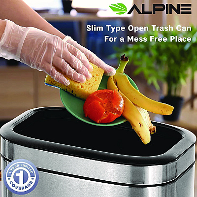 Alpine Stainless Steel Rectangular Liner Open Top Trash Can, 5.3 gal, Brushed Stainless Steel (ALHALP47020L)