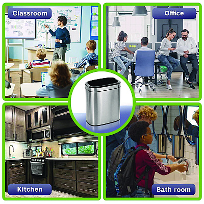 Alpine Stainless Steel Rectangular Liner Open Top Trash Can, 5.3 gal, Brushed Stainless Steel (ALHALP47020L)