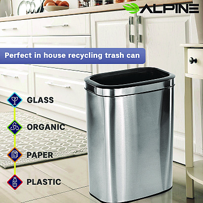 Alpine Stainless Steel Rectangular Liner Open Top Trash Can, 10.5 gal, Brushed Stainless Steel (ALHALP47040L)
