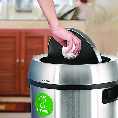 Alpine 17 Gallon Stainless Steel Indoor Compost Receptacle with Swivel Lid (ALHALP47065L1CO)