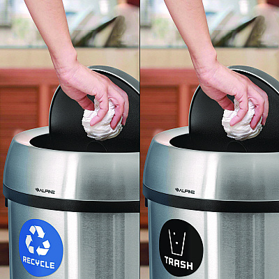Alpine 17 Gallon Stainless Steel Indoor Recycling Receptacle and Trash Station Swivel Lids (ALHALP47065L1RT)
