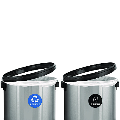 Alpine 17 Gallon Stainless Steel Indoor Recycling Receptacle and Trash Station Swivel Lids (ALHALP47065L1RT)