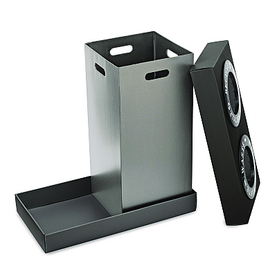 Alpine 28 Gal Indoor Trash Can and Recycling Bin, Corrugated Polypropylene, Gray, 2 Bin (ALHALP47102BLK)
