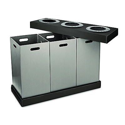 Alpine 28 Gal. Indoor Trash Cans and Recycling Bins, Corrugated Polypropylene, Gray, 3 Bin (ALHALP47103BLK)