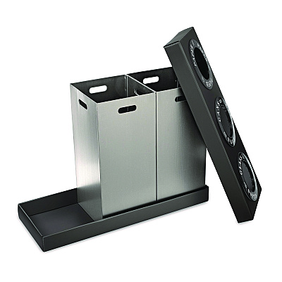 Alpine 28 Gal. Indoor Trash Cans and Recycling Bins, Corrugated Polypropylene, Gray, 3 Bin (ALHALP47103BLK)