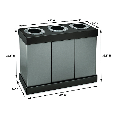 Alpine 28 Gal. Indoor Trash Cans and Recycling Bins, Corrugated Polypropylene, Gray, 3 Bin (ALHALP47103BLK)