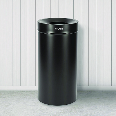 Alpine 27 Gallon Stainless Steel Commercial Indoor Trash Can, Black (ALHALP47527BLK)
