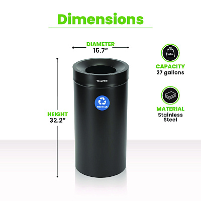 Alpine 27 Gallon Stainless Steel Recycling Can, Black (ALHALP47527BLKR)