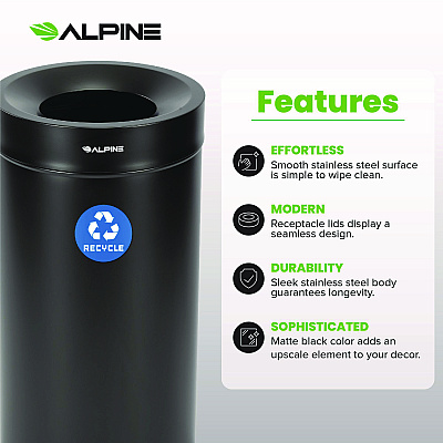 Alpine 27 Gallon Stainless Steel Recycling Can, Black (ALHALP47527BLKR)