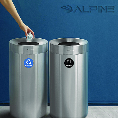Alpine 27 Gallon Stainless Steel Recycling Can and Trash Receptacle, Brushed Stainless Steel (ALHALP47527RT)