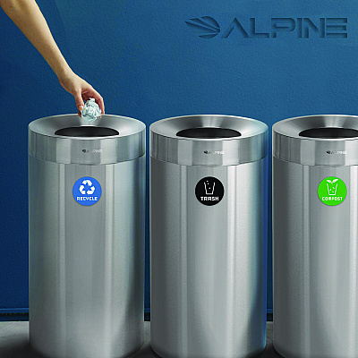 Alpine 27 Gallon Stainless Steel Compost Bin, Recycling Can and Trash Receptacle, Brushed Stainless Steel (ALHALP47527RTCO)
