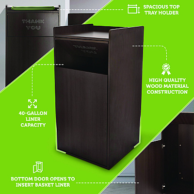 Alpine 40 Gal Commercial Tray Top Waste Enclosure Trash Receptacle, 40 gal, Wood, Black (ALHALP476BLK)