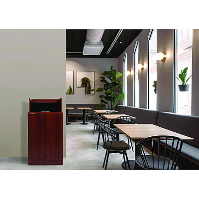 Alpine 32 Gallon Wooden Enclosed Waste Receptacle with Drop Hole, Mahogany (ALHALP476DHMA)
