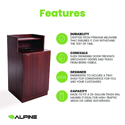 Alpine 32 Gallon Wooden Enclosed Waste Receptacle with Drop Hole, Mahogany (ALHALP476DHMA)