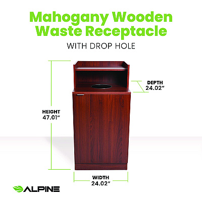Alpine 32 Gallon Wooden Enclosed Waste Receptacle with Drop Hole, Mahogany (ALHALP476DHMA)