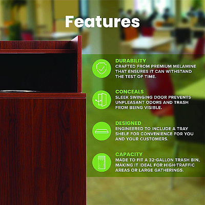 Alpine 32 Gallon Wooden Enclosed Waste Receptacle with Drop Hole, Mahogany (ALHALP476DHMA)