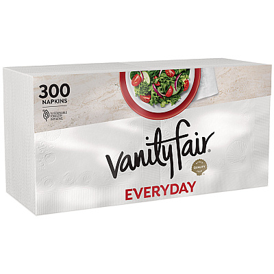 Vanity Fair Everyday Casual Napkins, 2-Ply, 6 x 6.37, White, 300/Pack (3550326)