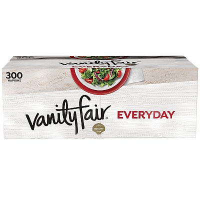 Vanity Fair Everyday Casual Napkins, 2-Ply, 6 x 6.37, White, 300/Pack (3550326)