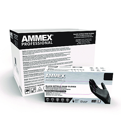 AMMEX Professional Nitrile Exam Gloves, Powder-Free, 3 mil, X-Large, Black, 100/Box, 10 Boxes/Carton (AXCABNPF48100CT)