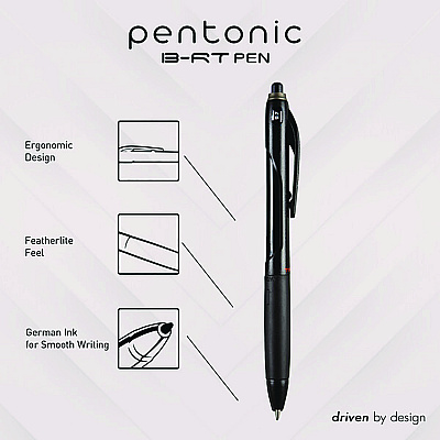 TOPS PENTONIC Retractable Ballpoint Pen, Fine 0.7 mm, Black Ink, Black Barrel, 12/Pack (PNT12120)