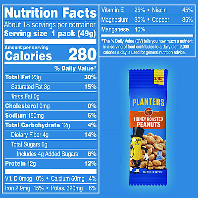 Planters Honey Roasted Peanuts, 1.75 oz Tube, 18/Box (GRR20900625)