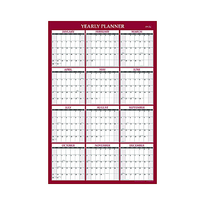 Blue Sky Classic Red Laminated Erasable Wall Calendar, 48 x 32, White/Red/Gray Sheets, 12-Month (Jan to Dec): 2026 (100034)