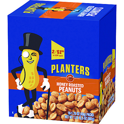 Planters Honey Roasted Peanuts, 1.75 oz Tube, 18/Box (GRR20900625)