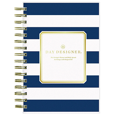 Blue Sky Day Designer Navy Stripe Daily/Monthly Planner, Horizontal Stripe Artwork, 8 x 5, Navy/White Cover, 12-Month (Jan-Dec): 2026 (103623)