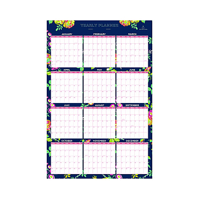 Blue Sky Day Designer Peyton Laminated Erasable Wall Calendar, Floral Artwork, 36 x 24, White/Navy Sheets, 12-Month (Jan to Dec): 2026 (103632)