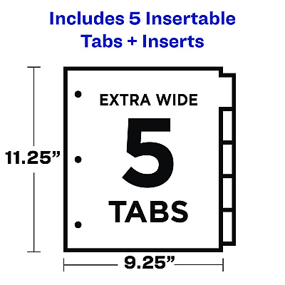 Avery Big Tab Insertable Two-Pocket Plastic Dividers, 5-Tab, 11.13 x 9.25, Assorted, 1 Set (AVE11982)