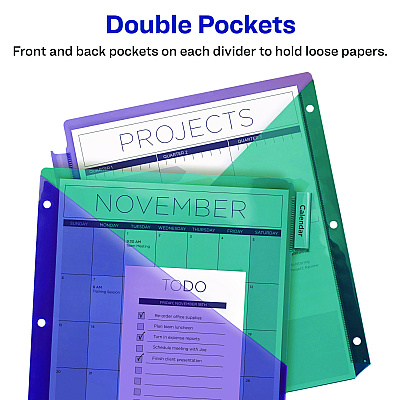 Avery Big Tab Insertable Two-Pocket Plastic Dividers, 5-Tab, 11.13 x 9.25, Assorted, 1 Set (AVE11982)