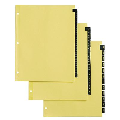 Office Essentials Preprinted Black Leather Tab Dividers, 12-Tab, Jan. to Dec., 11 x 8.5, Buff, 1 Set (AVE11484)