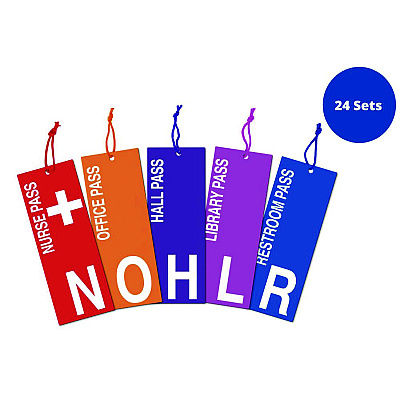 TPG Creations Laminated Hall Passes with Cords, Assorted Messages, 3.4 x 9 x 0.1, Assorted Color Faces, 5/Set, 24 Sets/Carton (TPG34624)