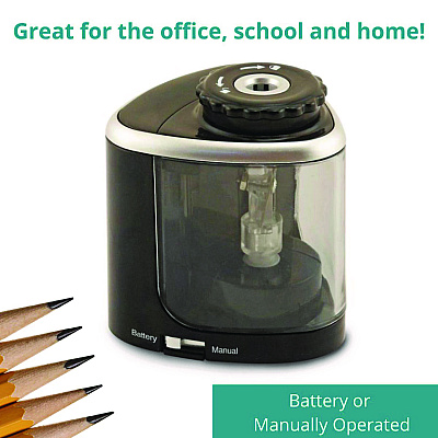 TPG Creations 2-in-1 Sharpener, Battery/Manual-Powered, 6.13 x 3, Black, 24/Carton (TPG36424)
